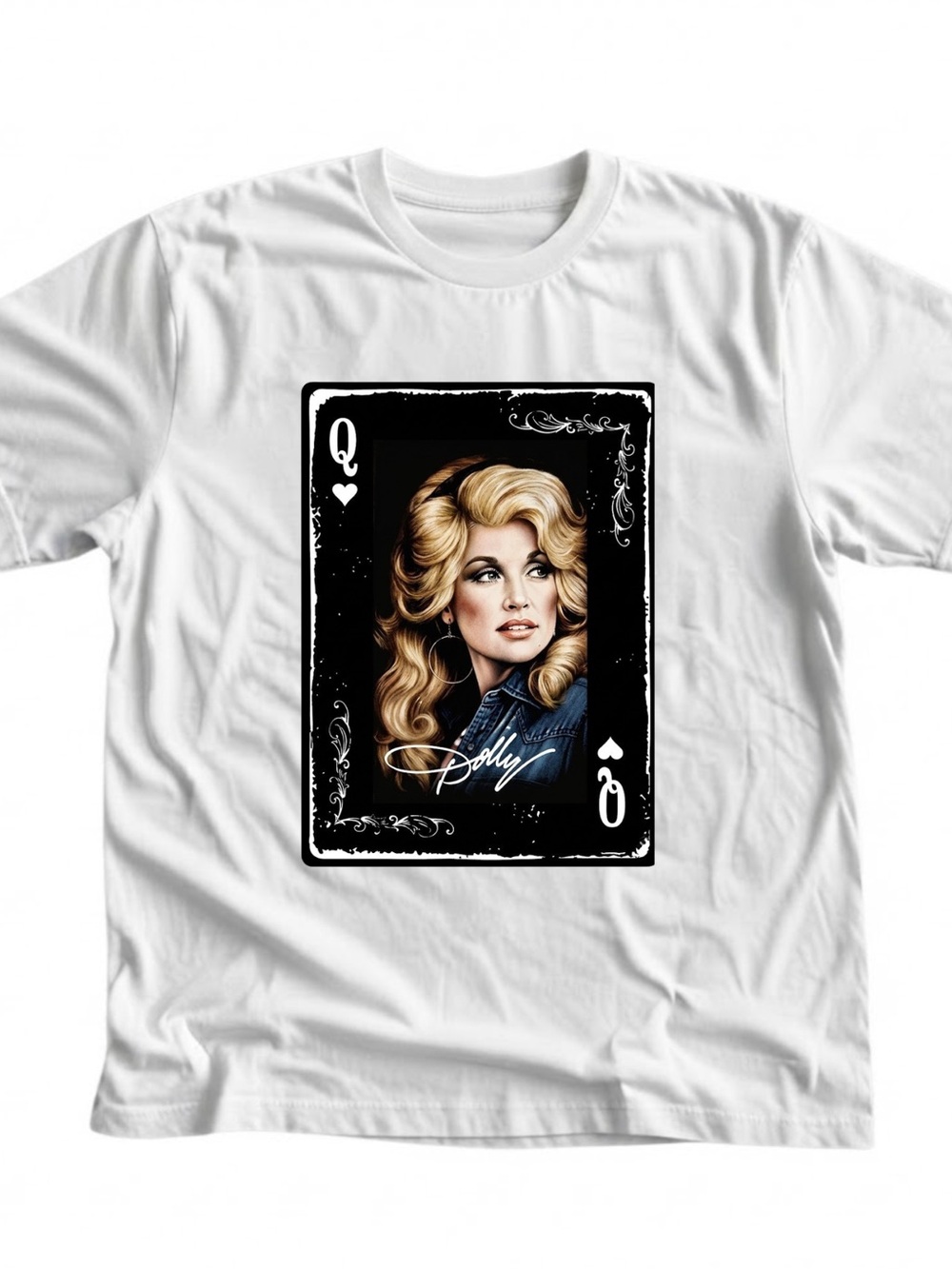 Dolly Queen Playing Card Graphic White Cotton Gildan T-Shirt